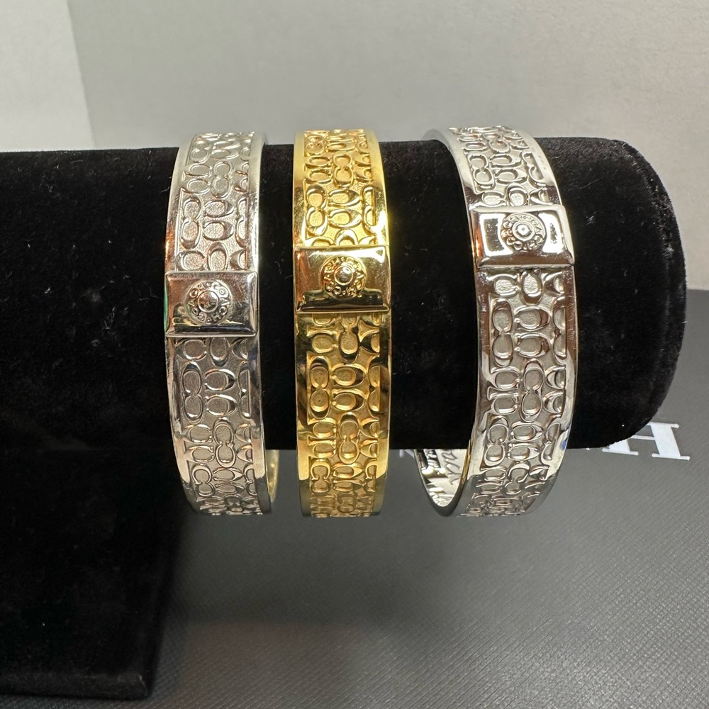 Set of Coach Silver and Gold Textured Bangle Bracelets - Picture 1 of 6